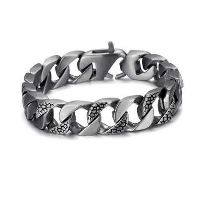Antique Silver Etch Stainless Steel Bracelet