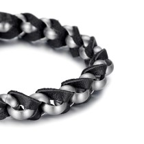 braid Italian leather stainless steel bracelet