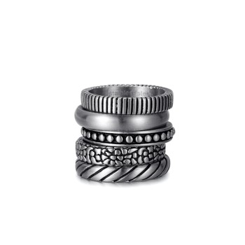 antique silver etch stainless steel ring stack