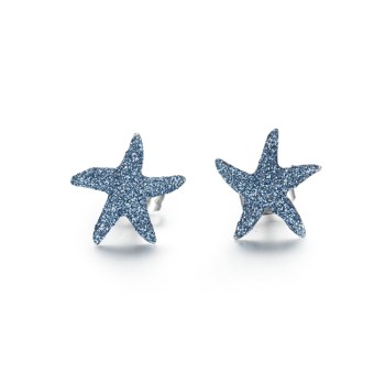 Blue mineral dust starfish stainless steel earrings