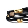Gold mineral dust black leather stainless steel gold accessory and clasp bracelet