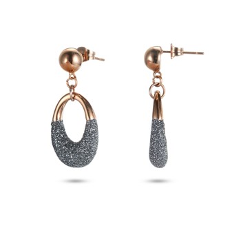 Grey mineral dust stainless steel rose gold earrings