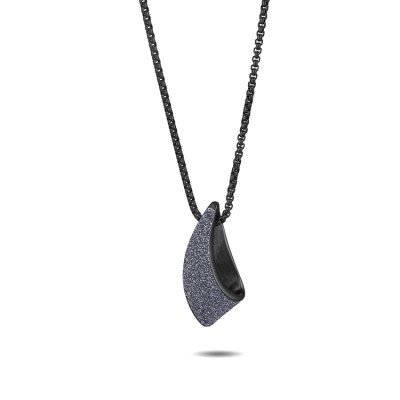 Blue mineral dust stainless steel black necklace pendant