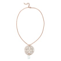White mineral dust fligree stainless steel rose gold necklace pendant