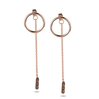 Brown mineral dust stainless steel rose gold earrings