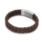 Brown genuine leather bracelet with stainless steel magnetic clasp