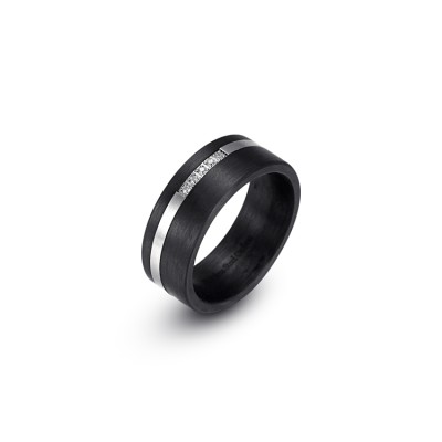Carbon fiber stainless steel ring with CZ stones