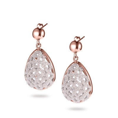 White mineral dust filigree stainless steel chandeliers earrings