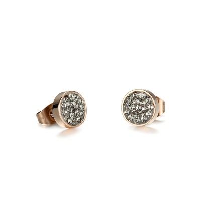 Gray Crystal Cubic Zirconia Stainless Steel Rose Gold Stud Earrings