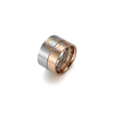 Couple love pattern silver and rose gold stainless steel ring