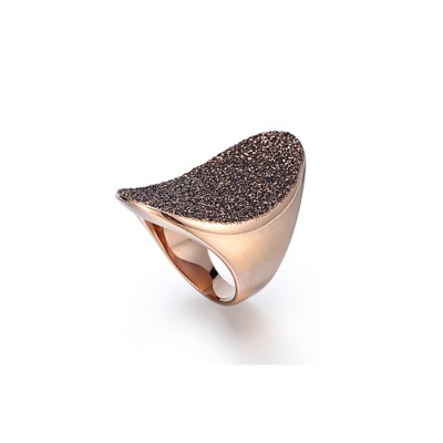 Brown Mineral Dust Stainless Steel Rose Gold Ring