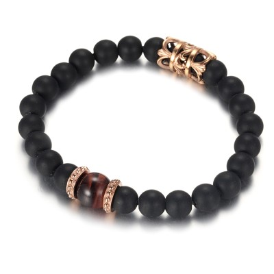 Men's Beads Bracelet With Matt Agate and Red Tiger Eye