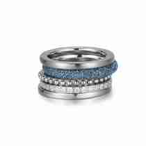 Blue mineral dust stainless steel ring stack