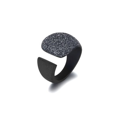 Blue mineral dust stainless steel black ring