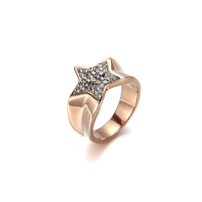 Gray Crystal Cubic Zirconia Stainless Steel Star Band Ring