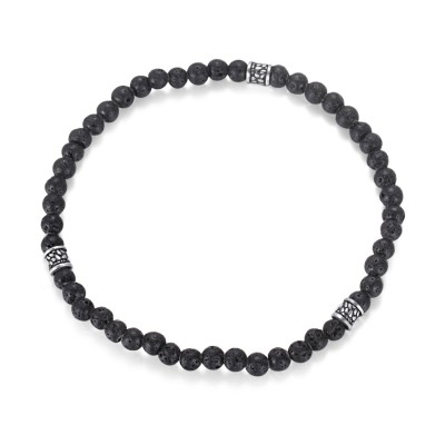 Men's Beaded Bracelet with Lava Stone and Stainless Steel