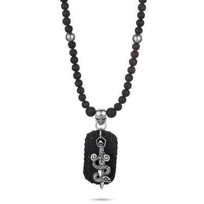 Men's Beaded Necklace with Pendant