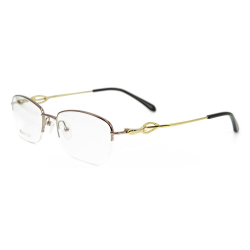 En gros Top qualité demi-monture de lunettes de soleil en métal doré Lunettes optiques Cadre pour dames