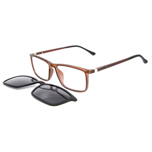 Nouveau modèle de conception en gros Clip magnétique de cadre optique carré TR90 sur des lunettes de soleil avec lentille polarisée