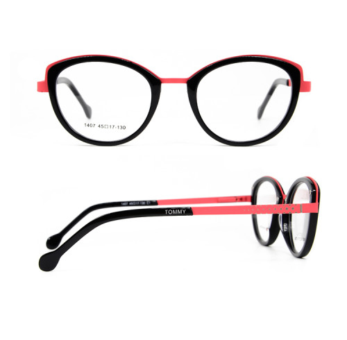 Yeni çin fabrika özel yuvarlak kedi gözlük çocuklar için asetat metal gözlük optik çerçeveleri