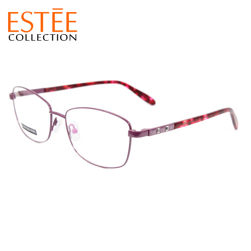 Usine de Guangzhou coutume nouvelle mode lunettes de métal encadre des lunettes optiques temple acétate avec diamant