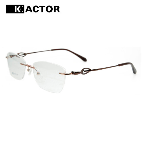Wholesale new stock fashion design diamond spectacles metal rimless optical eyeglasses frames