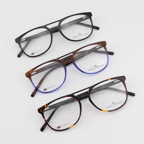 Wholesale factory supply new fashion designer double bridge eyewear acetate optical eyeglass frames for men