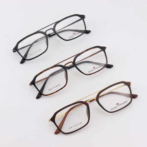 Online hot sale new stock trendy unique style eyewears double bridge TR metal optical eye glasses frames mens