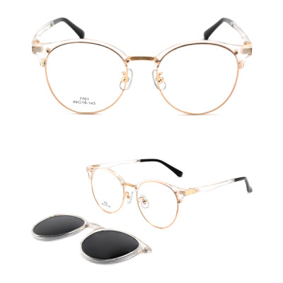 Red Color Wholesale Eyeglasses Metal Fashion Vintage Eyebrown Style Custom Ultem Optical Frames Clip On Sunglasses