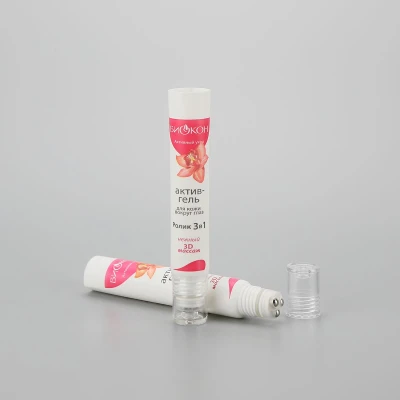 15g triple roller massage applicator ball plastic cosmetic tube with clear special screw cap