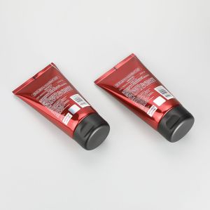 High gloss 100g red aluminum plastic cosmetic tube for facial cleanser with black flip top cap