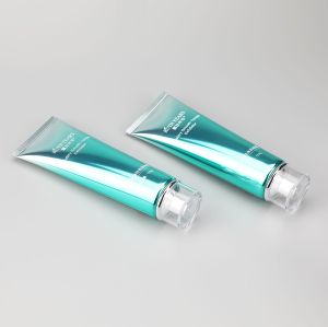 120g gradient green high glossy facial cleanser hair gels tube with high quality acrylic screw cap