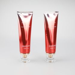 120g gradient red high glossy aluminum plastic tube with fancy shape luxury acrylic screw cap