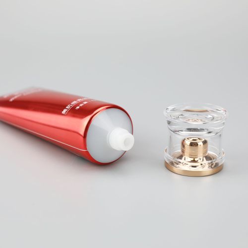 120g gradient red high glossy aluminum plastic tube with fancy shape luxury acrylic screw cap
