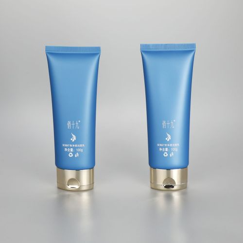 100g/3.53oz empty oval matt blue cosmetic plastic facial cleanser tubes with golden flip top cap