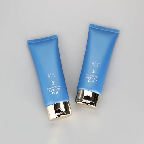 100g/3.53oz empty oval matt blue cosmetic plastic facial cleanser tubes with golden flip top cap