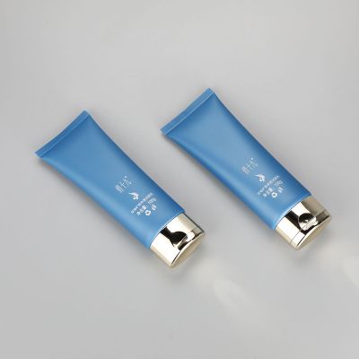 100g/3.53oz empty oval matt blue cosmetic plastic facial cleanser tubes with golden flip top cap
