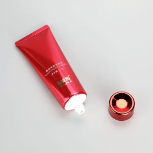 110g High glossy shiny material red facial cleanser packaging tube with luxury glossy screw cap