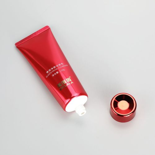 110g High glossy shiny material red facial cleanser packaging tube with luxury glossy screw cap