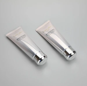 100g ABL Aluminum shiny color round plastic facial cleanser cream tube with  silver screw cap