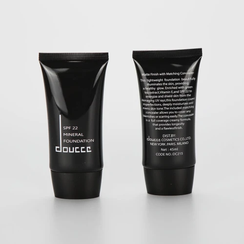 45ml black cosmetic BB CC sunscreen tube with black screw cap