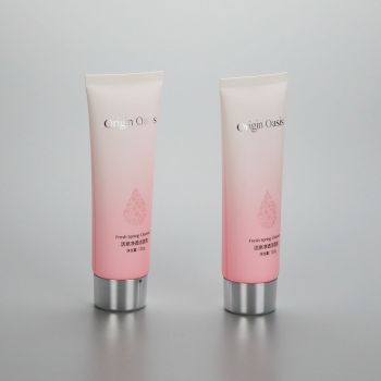 D40mm 120g gradient pink cosmetic plastic soft tube for facial cleanser with silver screw cap