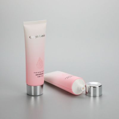 D40mm 120g gradient pink cosmetic plastic soft tube for facial cleanser with silver screw cap