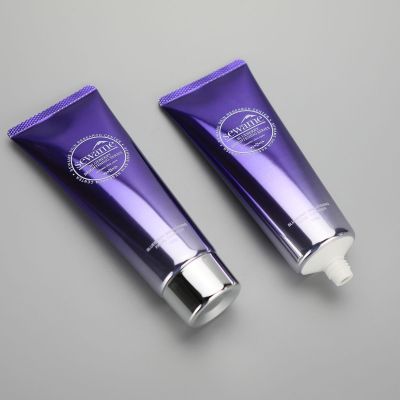 100g gradient purple aluminum plastic facial cleanser tube hand cream tube with silver screw cap