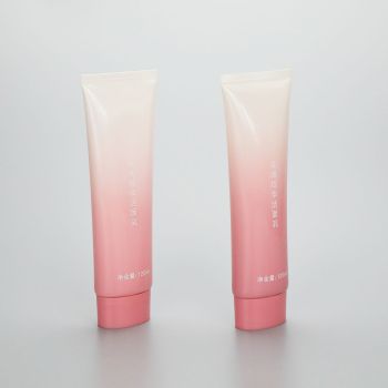120ml gradient pink oval cosmetic plastic glossy soft tube for facial cleanser with screw cap