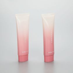 120ml gradient pink oval cosmetic plastic glossy soft tube for facial cleanser with screw cap
