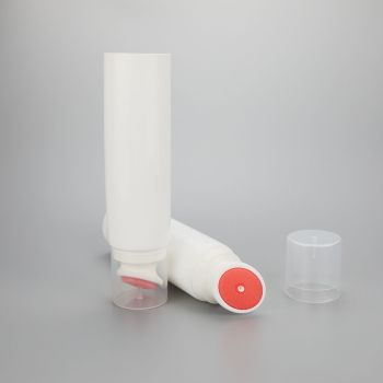 35g facial cleanser plastic cosmetic round tube with silicone brush and white color screw cover cap