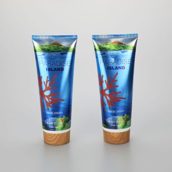 226g/8oz body cream aluminum plastic packaging empty tube with bamboo screw cap