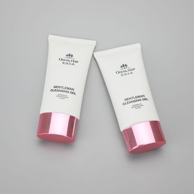 120ml oval cosmetic plastic gentleman cleansing gel tube with shiny rose gold cap