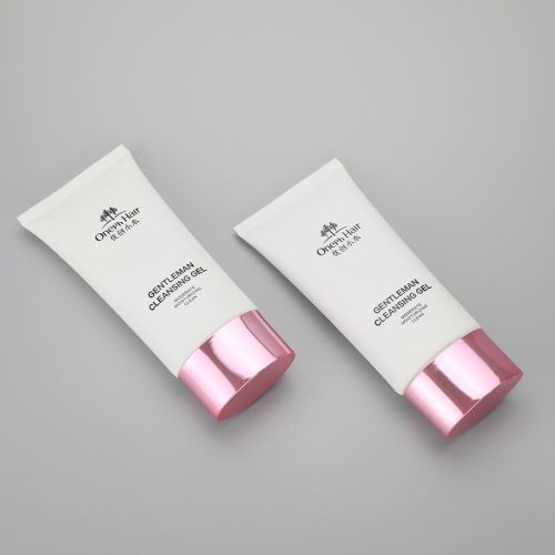 120ml oval cosmetic plastic gentleman cleansing gel tube with shiny rose gold cap